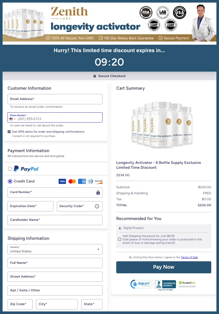 Longevity Activator Official Website Secure Order Page